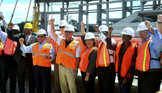 Mayor Jacobs and employees at Citrus Bowl Beam Raising Ceremony
