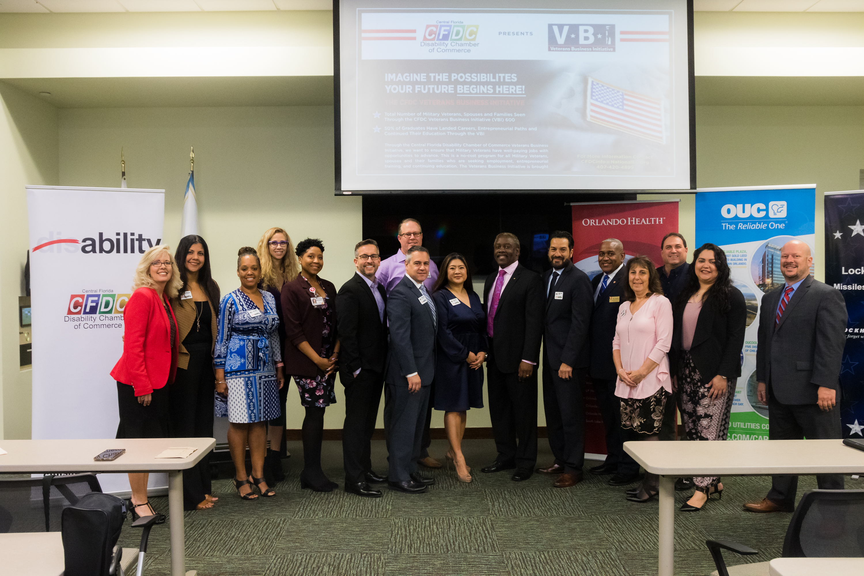 Mayor Demings and his staff along with regional business leaders at the Disability Chamber’s spring 2019 class of the Veterans Business Initiative.