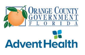 Logotipos de Advent Health y del Gobierno del Condado de Orange