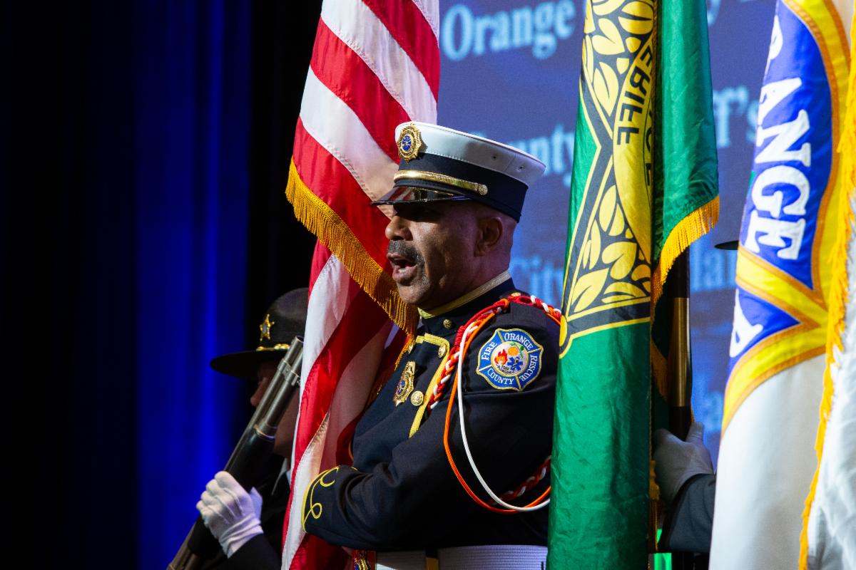 Honor guard stands during the 2022 CFHLA Patriot Breakfast event.